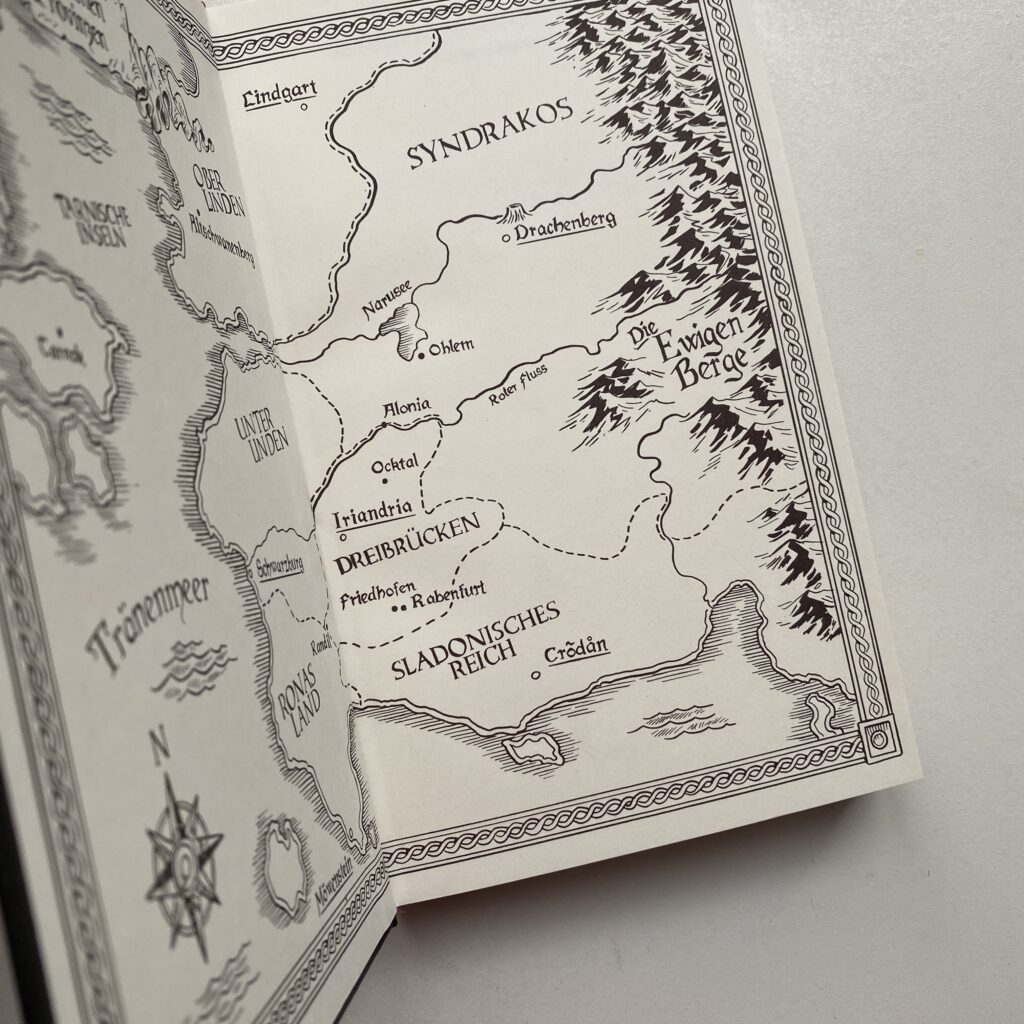 Blick ins Buch: Zu sehen ist eine Karte der Welt, in der das Buch spielt